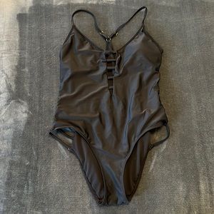 Black Front & Side Cutout One Piece Bikini